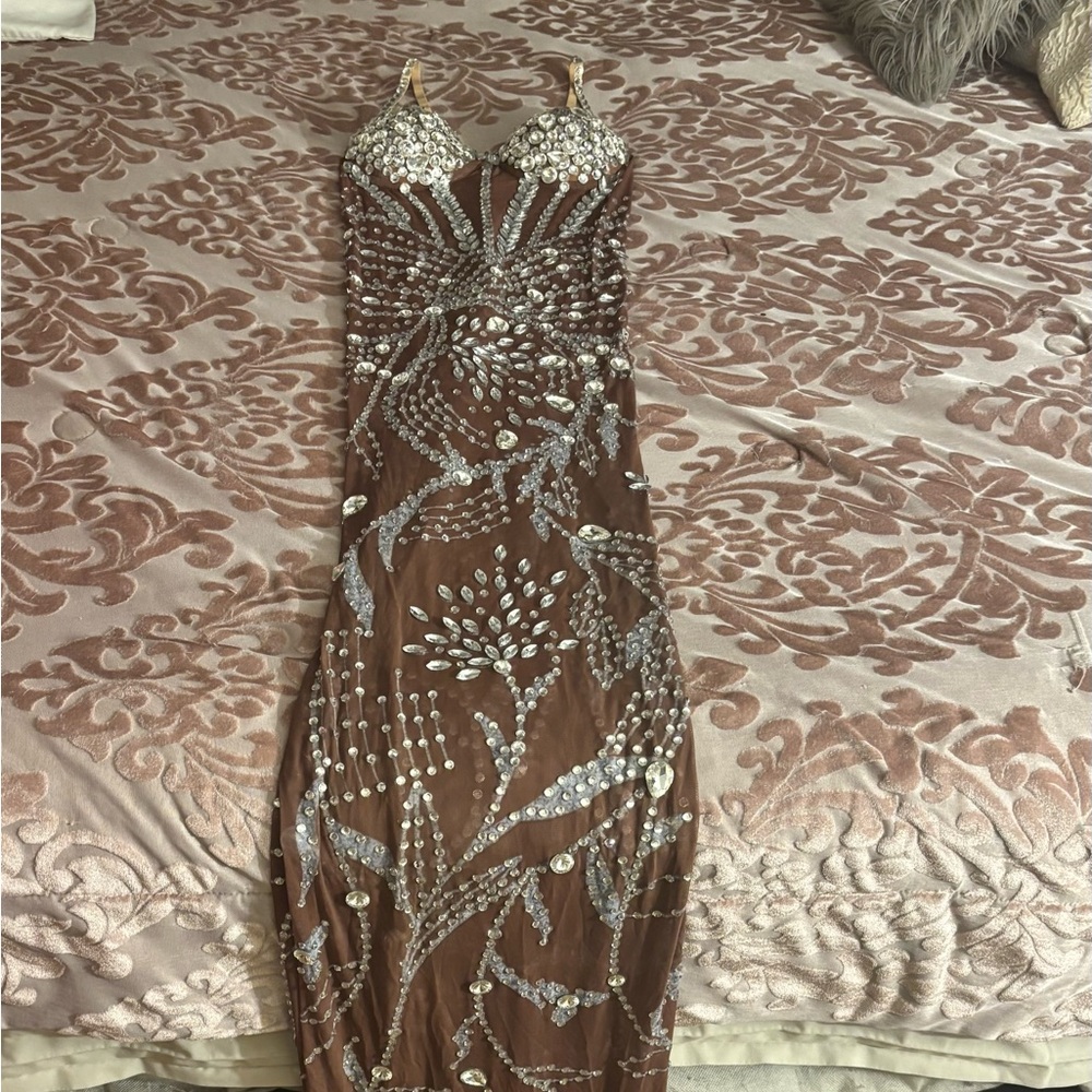 Elegant Brown and Silver Embellished Dress